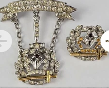2 Vintage Ora order of Amaranth gavel shiny brooch pin Royal Matron Crown sword 
