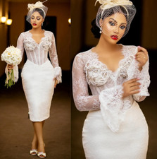 Mermaid Wedding Dresses Bridal Gowns Short Wedding Gowns Illusion Long Sleeves