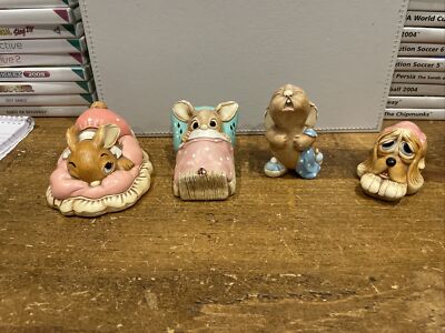 Konvolut 4 Pendelflossen Handarbeit Vintage Tiere: Dodger, Wakey, Barney, Hündchen