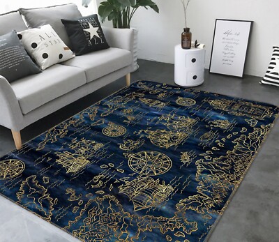 3D Golden Nautical Chart 418BNO World Map Non Slip Rug Mat Photo Carpet Romy