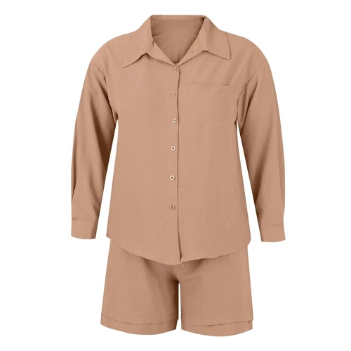 Sommer Damen Musselin Bluse Shirt und Shorts Kleidung Set Strand Outfit Zweiteiler - Bild 10 von 45