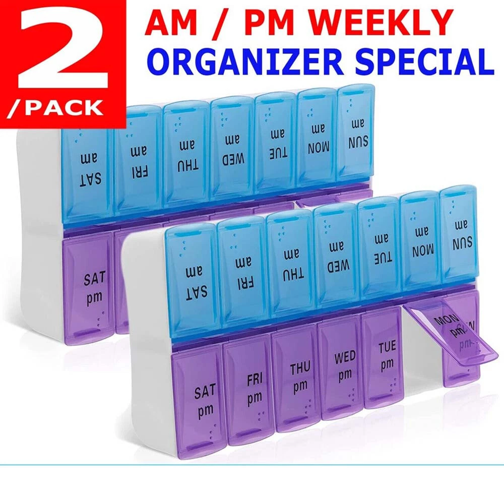 Weekly Pill Box Organizer Twice a Day 7 day AMPM Organizer Case Medicine 2 pack-image