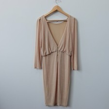 Alice Olivia Dress Medium Beige Cocktail Mini Blouson Sparkle V Neck Party