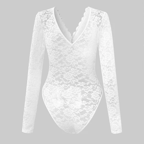 Sexy Langarm DAMEN BODY Spitzenbody Stringbody Bodysuit Dessous Unterwäsche Neu - Bild 7 von 15
