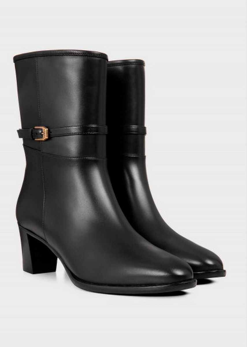 Gucci $1590 Black Leather Charlotte Ankle Boots Logo Heel