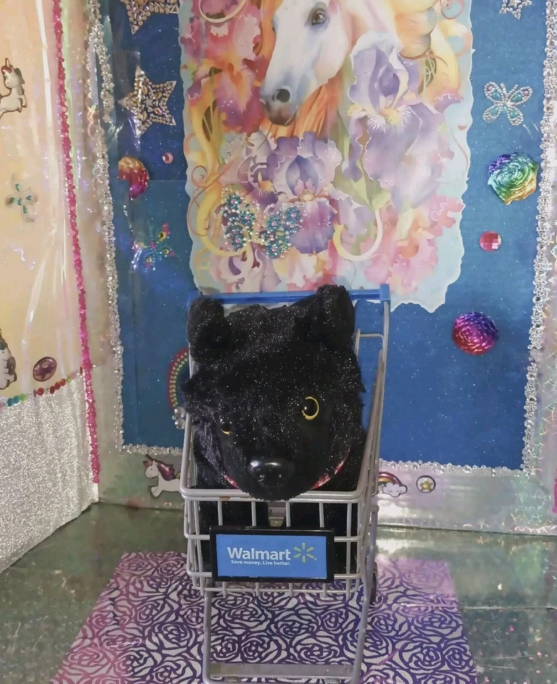 🦄Ganz /Webkinz "Black Wolf" HM700 w/Yellow Eyes Red Bandana Standing 10" Plush! - Image 2 of 4