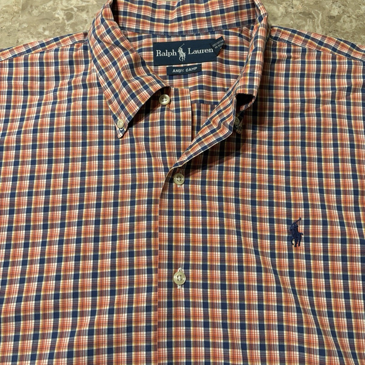 Polo Ralph Lauren Shirt Mens Large Orange Plaid Andy Camp Loop 
