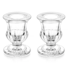 2 Pack Clear Glass Candlestick Holder Taper Candle Holder Stands for Wedding