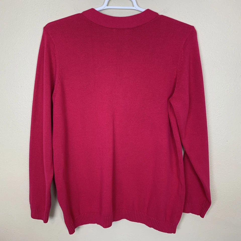 Charter Club Mujer 2X Suéter Pullover Cuello en V Rosa Dorado Botón Tejido Algodón Foto 3 de 4