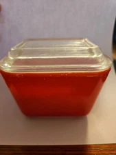 Vintage PYREX Red Refrigerator Dish Glass 501-B With Ribbed Lid - Please Read 