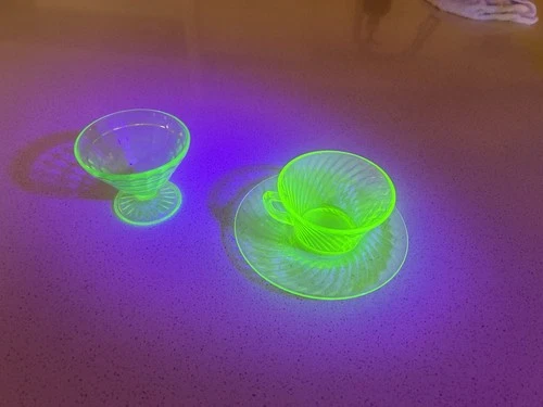Vintage Uranium Vaseline Glass Tea Cup Green Black Light Reactive