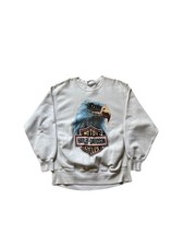 VTG Harley Davidson Eagle Distressed White Pullover Sweater Size Large 90s