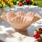 Vintage Fenton Pastel Pink Milk Glass Bowl Hobnail Pattern Ruffled Edges 10"