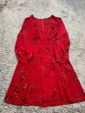 Madewell Dress Women 6 Red Hazelwood Wrap Crossover Front Windswept Office Boho