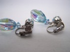 Vtg AB Light Blue Crystal Glass Bead Dangling Clip Earrings - A26