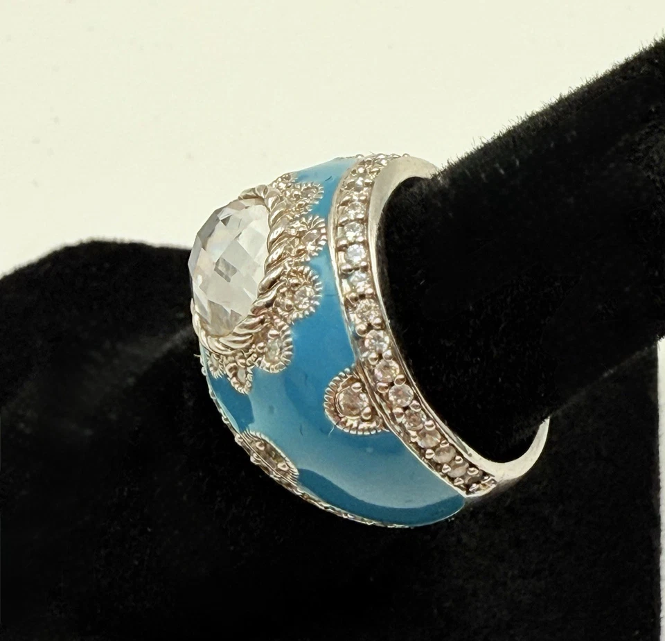 Anillo Judith Ripka Aqua Esmalte Azul Espinela Circonita cúbica 925 Banda de Puros Esterlina Talla 5 Foto 4 de 4