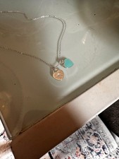 Tiffany & Co. Blue Mini Double Heart Tag Pendant Necklace 16"
