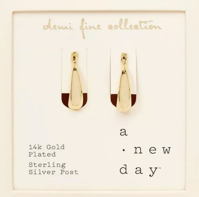 14k Gold Plated Plain Click Top Hoop Sterling Silver Post Earrings - A New Day