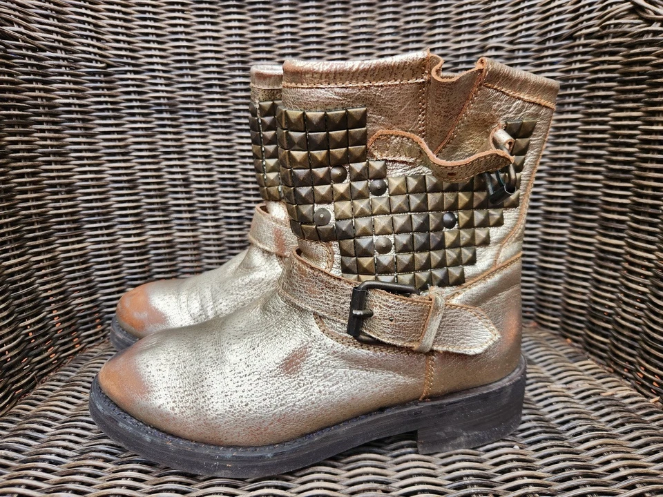 (F075 911) Bottes/bottines biker ASH à clous – coloris bronze doré – T. 39 - Photo 2/4