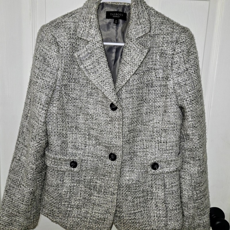 Talbots Gray and Silver Metallic Blazer Size 8