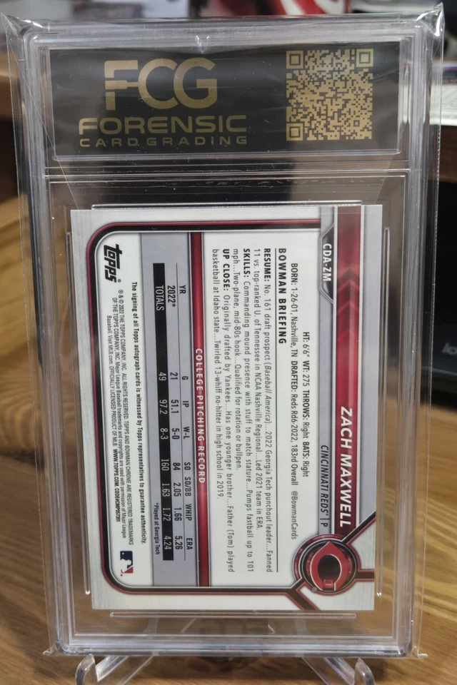 ZACH MAXWELL 2022 Bowman Chrome Draft AUTO Black /75 CDA-ZM Reds Hot!! Called Up - Image 2 of 2