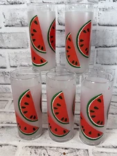 1970’s Libbey Frosted Watermelon Tom Collin’s Glasses Set 5