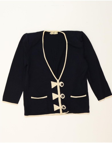 VALENTINO Womens Cardigan Sweater EU 46 XL Navy Blue Geometric Wool CT01
