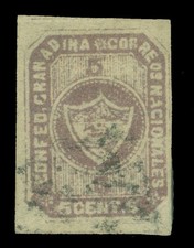 COLOMBIA 1860 Coat of Arms 5c lilac on vertically laid paper  Sc# 9 used FORGERY