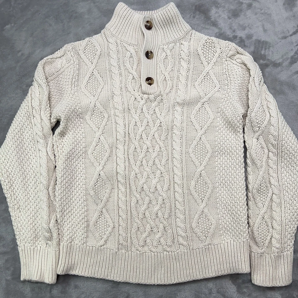 Suéter GAP KIDS 1/4 Botón Niños 12/1 4 XL Pullover Cable Tejido Polar Cuello Beige Foto 2 de 4