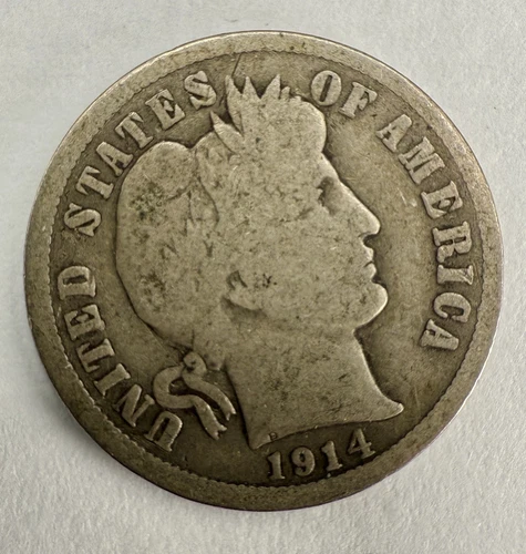 1914 Barber Dime - Very Good! 90% Silver US Type Coin Circulated Nice Eye Appeal