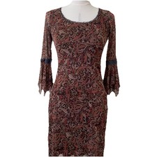 Y2K Paisley Mesh Midi Dress Bell Sleeve Sheer Fairycore Boho Women’s Heart Souls