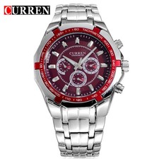 CURREN Men Watches Silver Steel Red Wristwatch Casual Male Analog Quartz Watch