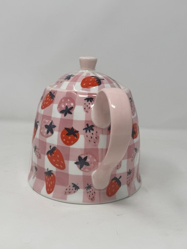 Porcelain Pink Strawberry Teapot Fruit Grace Teaware New Spring Strawberries HTF - Picture 4 of 11