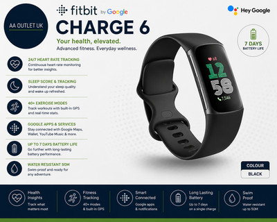 Fitbit Charge 6 Aktivitätstracker 7 Tage Akkulaufzeit Google Wallet Maps schwarz