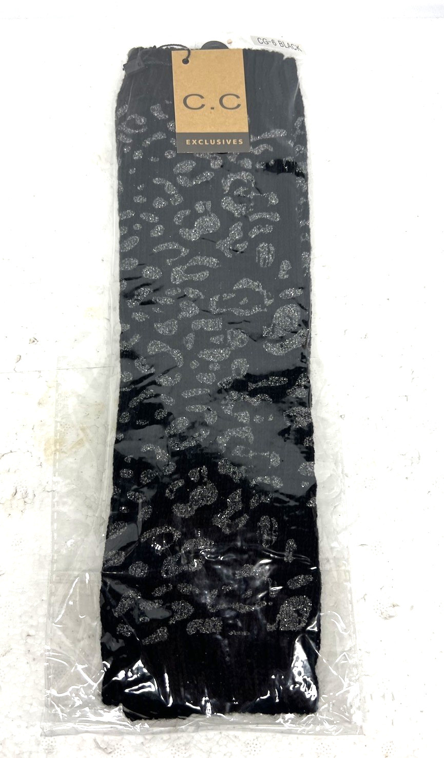 как выглядит Leg Warmers w A Silver Leopard Print Design in BLACK By CC Exclusives NWT Womens фото