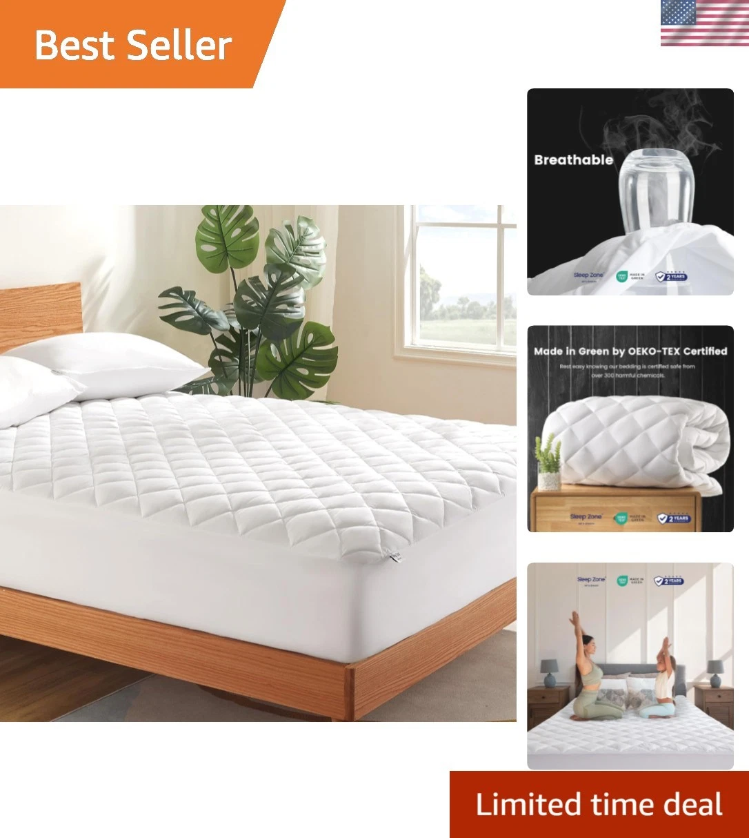 Twin Mattress Protector, Quilted Fitted Mattress Pad, Deep Pocket Mattress Co...