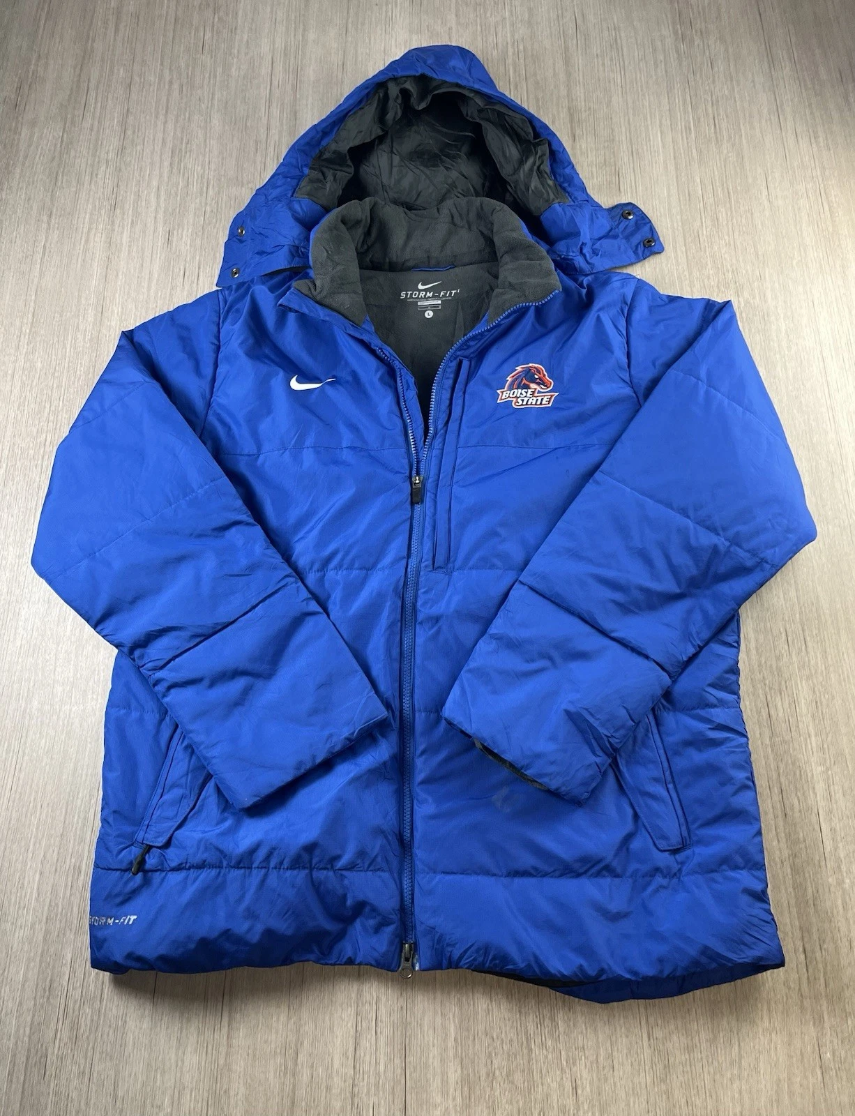 Nike Boise State Storm-FIT Puffer Jacket Men's Size L Blue Hooded Parka Coat