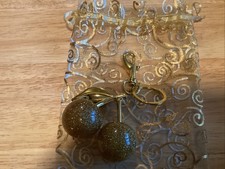 Gold Cherry Apple Bag Charm Keychain Resin Metal Brass Purse Decoration - Gold