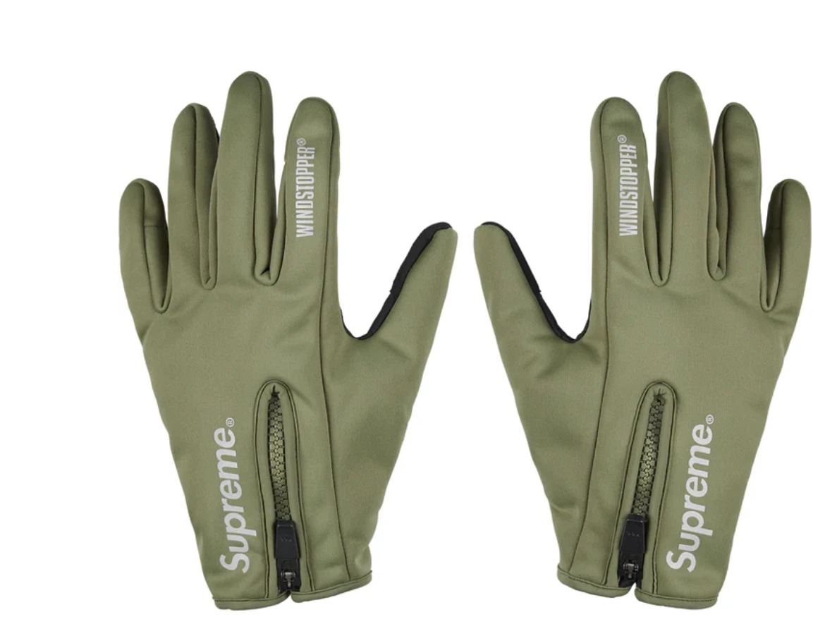 Supreme - WINDSTOPPER® Zip Gloves - Olive - Large - FW25