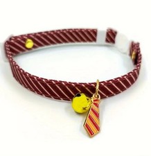 Burgundy Cat Collar With Neck Tie Charm, Breakaway Safety Clasp - Kitten Bell