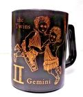 Vintage FEDERAL MILK GLASS Black & Gold Coffee Mug ZODIAC Horoscope GEMINI