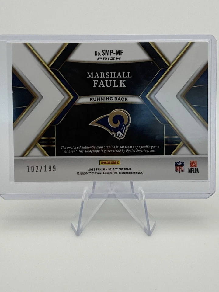 2022 Panini Select Patch Auto Marshall Faulk #SMP-MF Silver Prizm 102/199 - Image 2 of 2