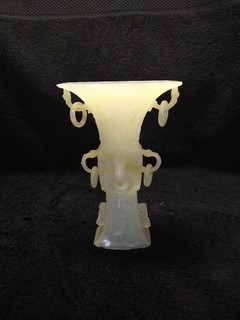 6" Chinese Carved ?Jade? Vase Light Green Color Decorative Rings