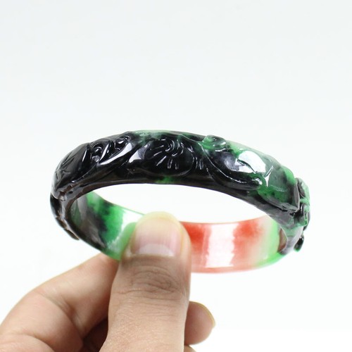 63mm Chinese Hand-carved Multi-Color Jadeite Jade Gems Bangle Bracelet j7741 - Picture 3 of 11