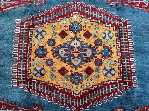 9x12 BLUE HERIZ RUG COLORFUL NEW HANDMADE ORIENTAL wool big green geometric red - Picture 9 of 18