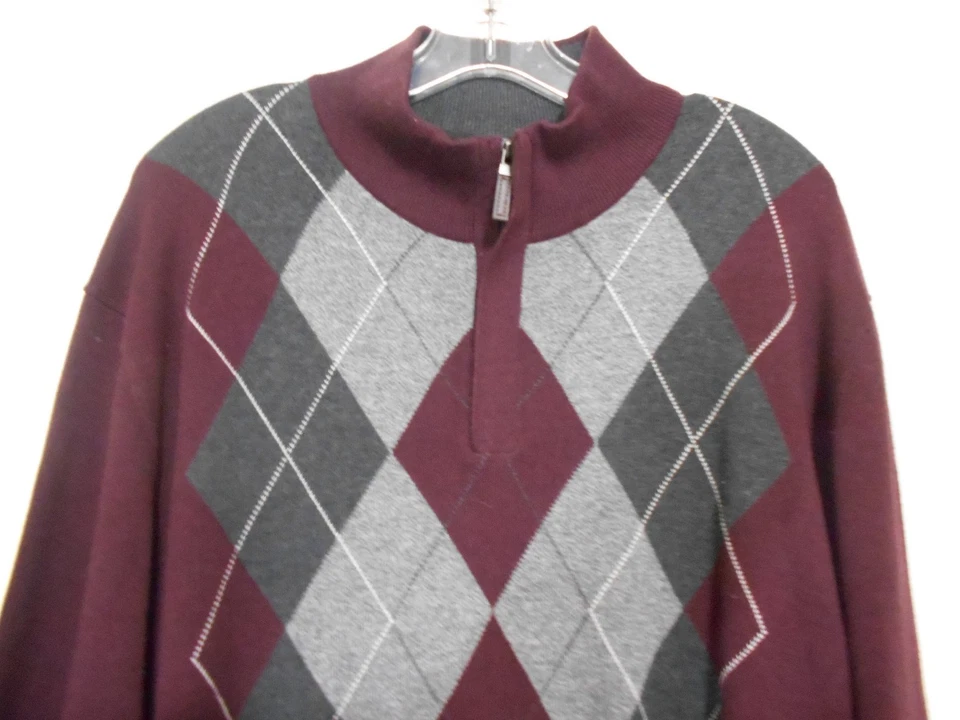 Suéter Henley Tasso Elba Me Grande Gris Borgoña Diamante Patrón Abuelo Núcleo Foto 2 de 4