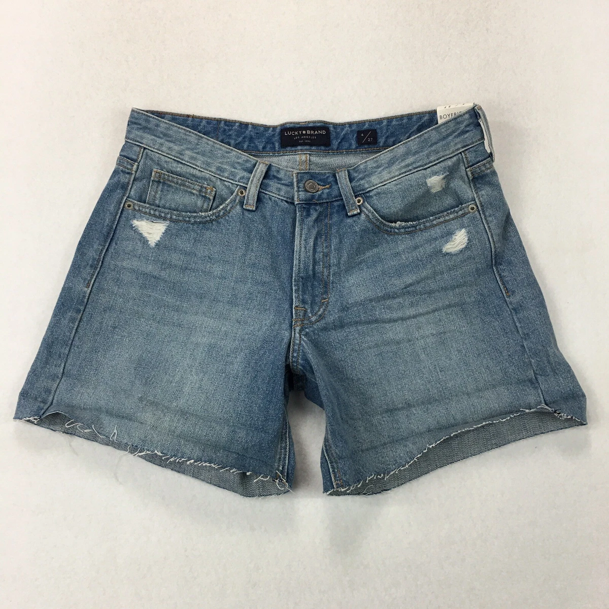 Lucky Brand Boyfriend Cut-Off Roll Up Distressed Blue Denim Shorts Women's  4/27