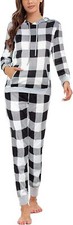 Women Pajamas Set Plaid Long Sleeve Hoodies with Long Pants Sleepwear Loungewear