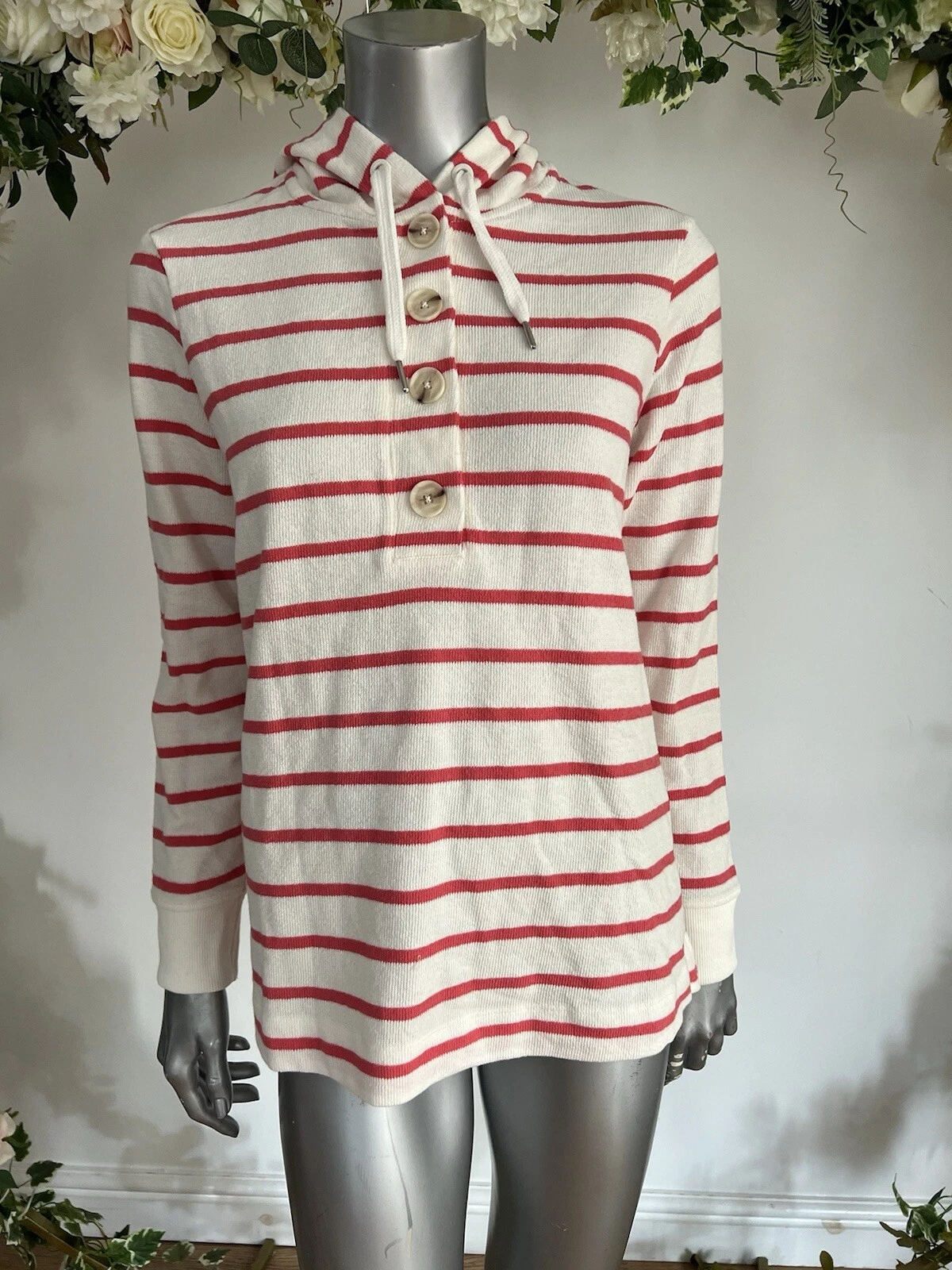 JOULES Hoodie Jumper Hoody Size 8 12 14 & 16 Esther Cream Red Stripe Women's Top