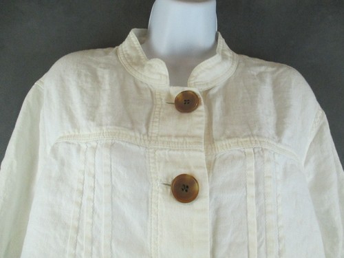 Caslon Jacket Womens 20W Ivory 3/4 Sleeve Pleated Linen Artsy Beachy Lagenlook - Picture 2 of 14